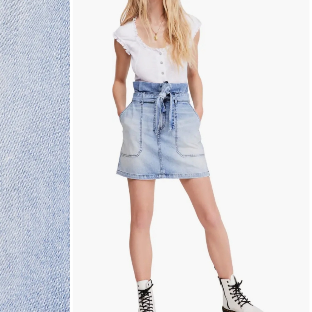 Free people Womens Splendor in The Grass Tie-waist Denim Skirt Indigo